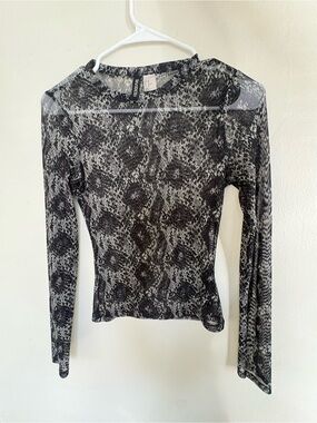 H&M Black & Gray Snake Print Sheer Long Sleeve Top